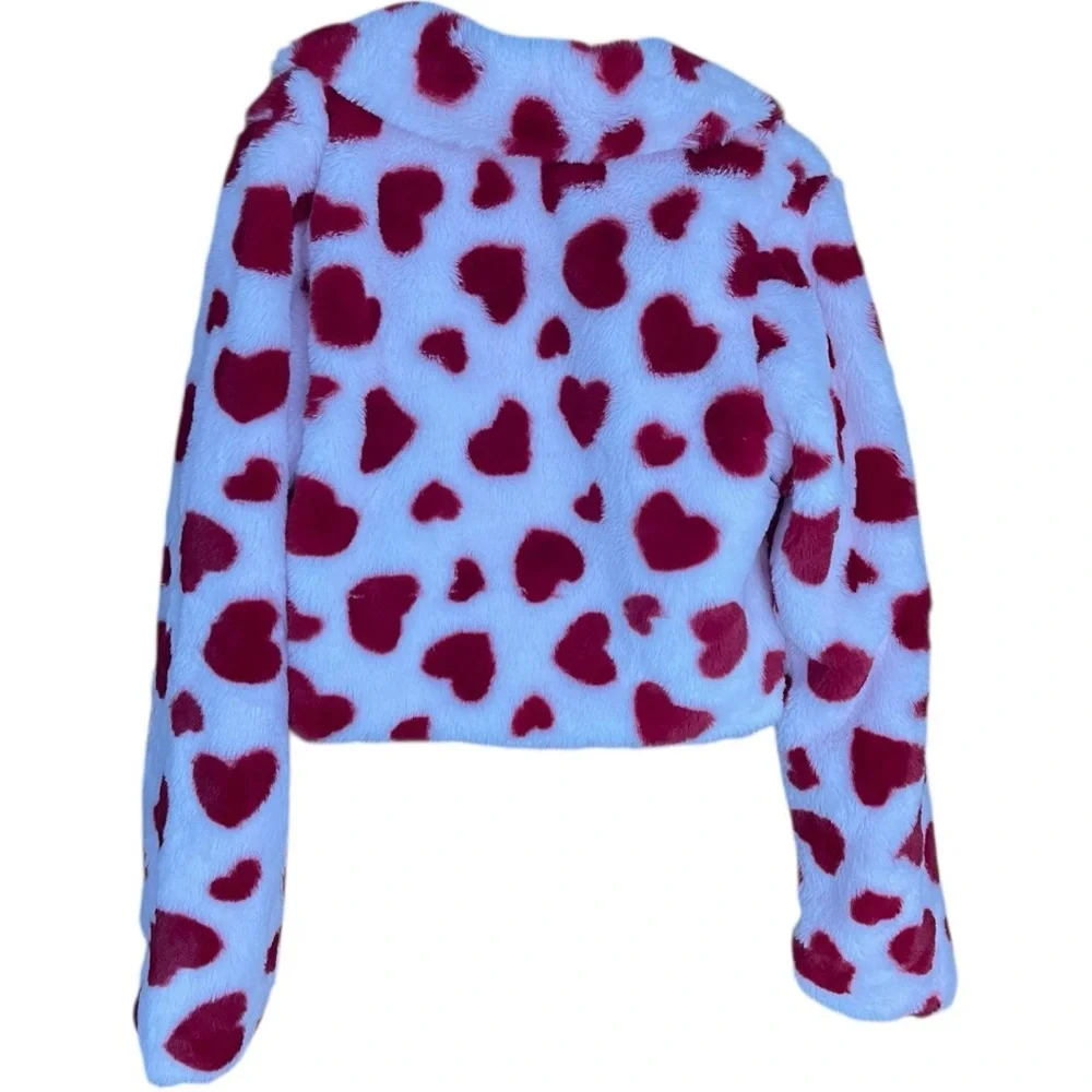 Young Hearts Heart Faux Fur Jacket Pink